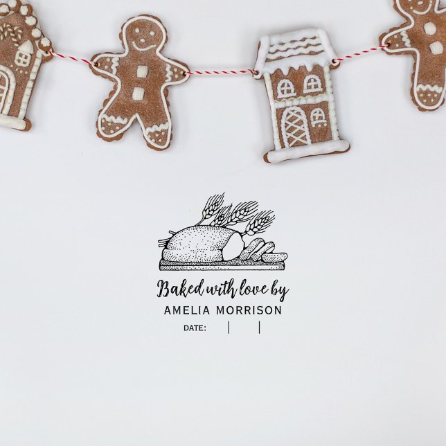Rustic Bread Loaf Baked with Love Custom Name Self-inking Stamp (Creator Uploaded)