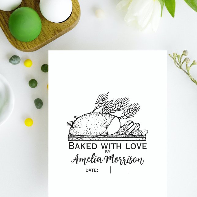 Rustic Bread Loaf/Baked with Love/Name/Date Rubber Stamp (Rustic Bread Loaf/Baked with Love/Name/Date Rubber Stamp)