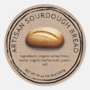 Rustic bread loaf on brown paper ingredients classic round sticker