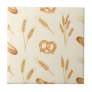 Rustic Bread & Wheat Seamless Pattern Ceramic Tile