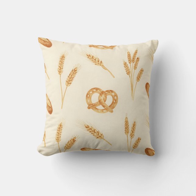 Rustic Bread & Wheat Seamless Pattern Cushion (Front)