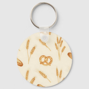 Rustic Bread & Wheat Seamless Pattern Key Ring