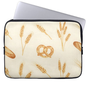 Rustic Bread & Wheat Seamless Pattern Laptop Sleeve