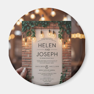 Rustic Brick Wall String Lights Greenery Wedding I Magnet