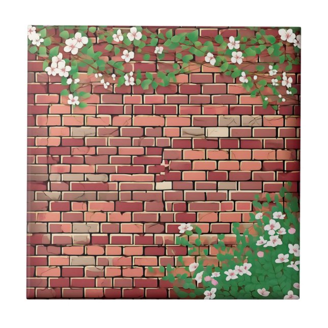 Rustic Brick With Floral Ceramic Tile (Front)