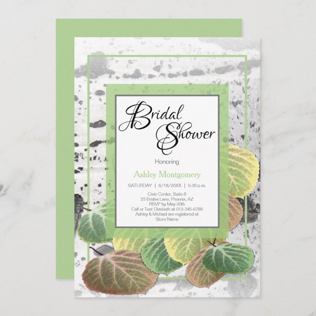 Rustic Bridal Shower Aspen Bark and Leaves Invitation (Front/Back)