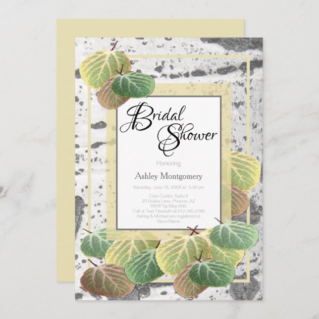 Rustic Bridal Shower Aspen Bark and Leaves Invitation (Front/Back)