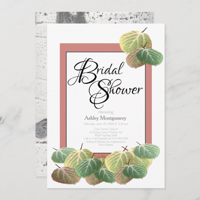 Rustic Bridal Shower Aspen Bark Leaves Invitation (Front/Back)