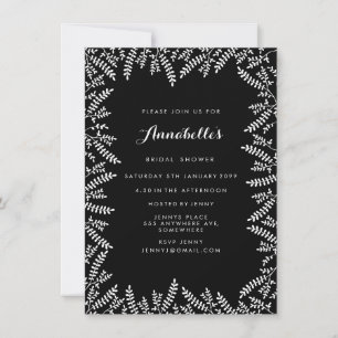 Rustic Bridal Shower Black & White Leaves Invitation