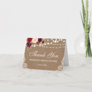 Rustic Bridal Shower Burlap Lace Floral Thanks N Thank You Card