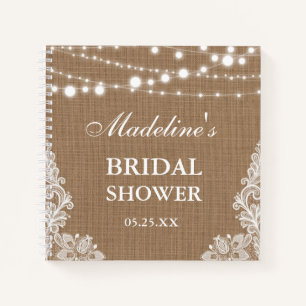 Rustic Bridal Shower Burlap Lace Gift List Notebook