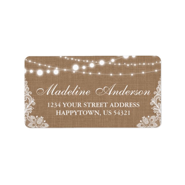 Rustic Bridal Shower Burlap Lights Lace Address Label (Front)