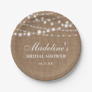 Rustic Bridal Shower Burlap String Lights Paper Plate