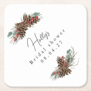 Rustic Bridal Shower Coasters   Plaid & Pinecones