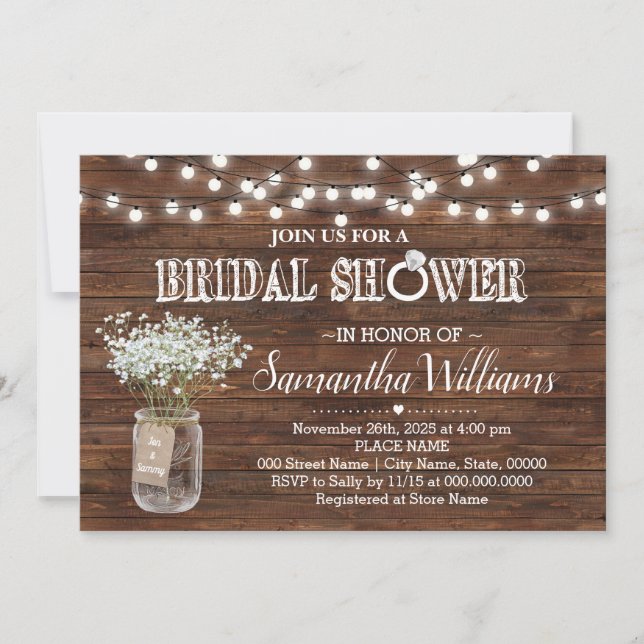 Rustic bridal shower country chic wedding invitation (Front)