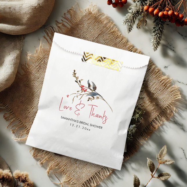 Rustic Bridal Shower Favour Bags  (Rustic bridal shower favor bags watercolor berries and botanicals)