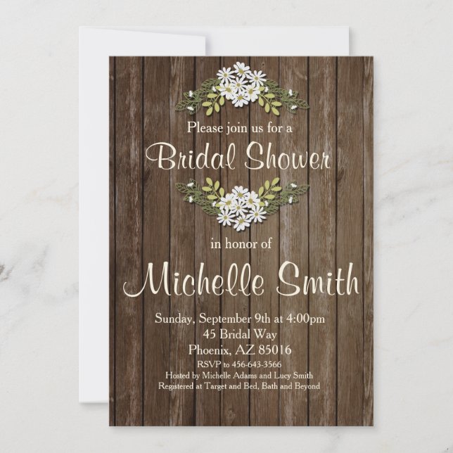 Rustic Bridal Shower Invitation, Daisy, Floral Invitation (Front)