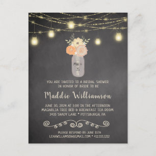 Rustic Bridal Shower Mason Jar Lights Floral Photo Postcard