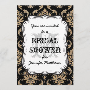 Rustic Bridal Shower Monogram Damask Invitation