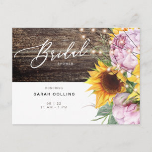 Rustic Bridal Shower Sunflower and Pink Invitation Postcard
