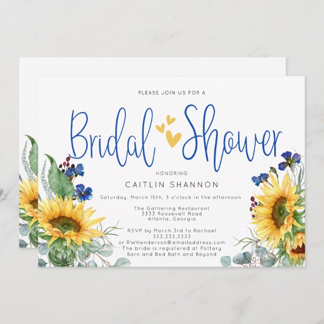 Rustic Bridal Shower Sunflower Wildflower Invitation (Front/Back)