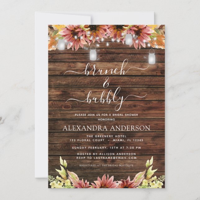 Rustic Bridal Shower Sunflowers Brunch & Bubbly Invitation (Front)