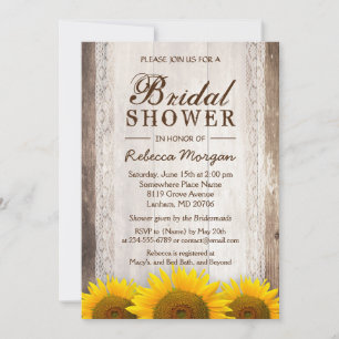 Rustic Bridal Shower Sunflowers Lace Barn Wood Invitation