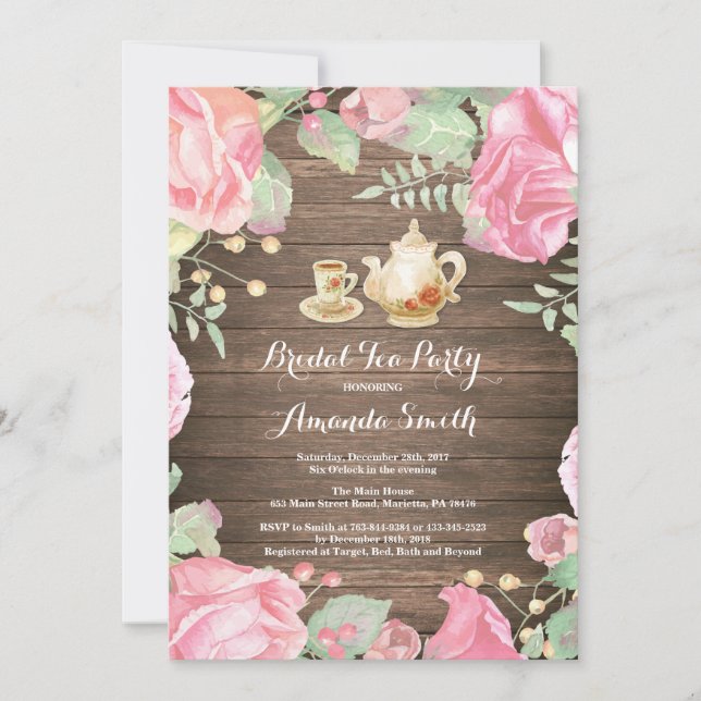 Rustic Bridal Shower Tea Party Invitation Floral (Front)