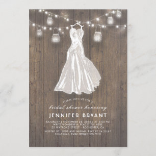 Rustic Bridal Shower Wedding Gown and Mason Jars Invitation