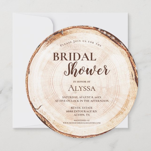 Rustic Bridal Shower Wood Cut Grain Custom Invitation (Front)