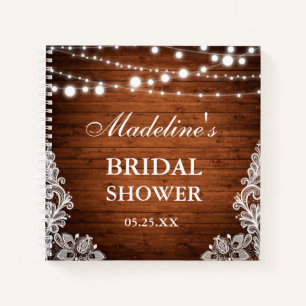 Rustic Bridal Shower Wood Lace Lights Gift List Notebook