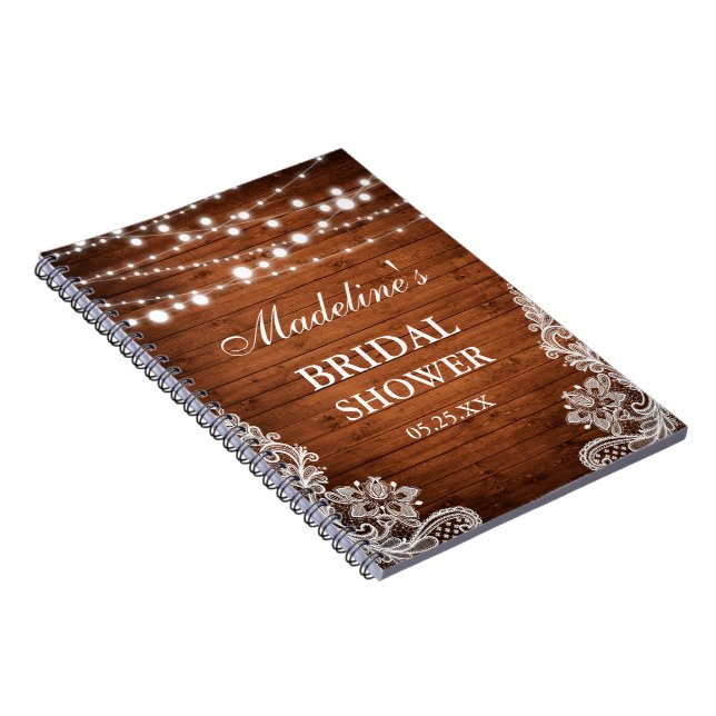 Rustic Bridal Shower Wood Lights Lace Gift List Notebook (Right Side)