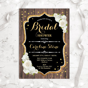 Rustic Bridal Shower - Wood White Roses Invitation