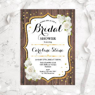 Rustic Bridal Shower - Wood White Roses Invitation
