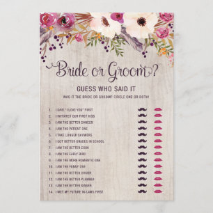 Rustic Bride or Groom Boho Bridal Shower Game Invitation