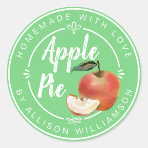 Rustic Bright Green Homemade Apple Pie Classic Round Sticker