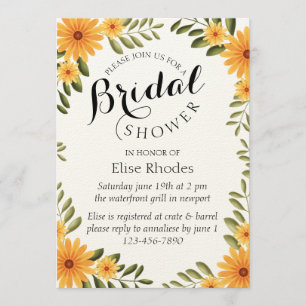 Rustic bright yellow sunflower bridal shower invitation