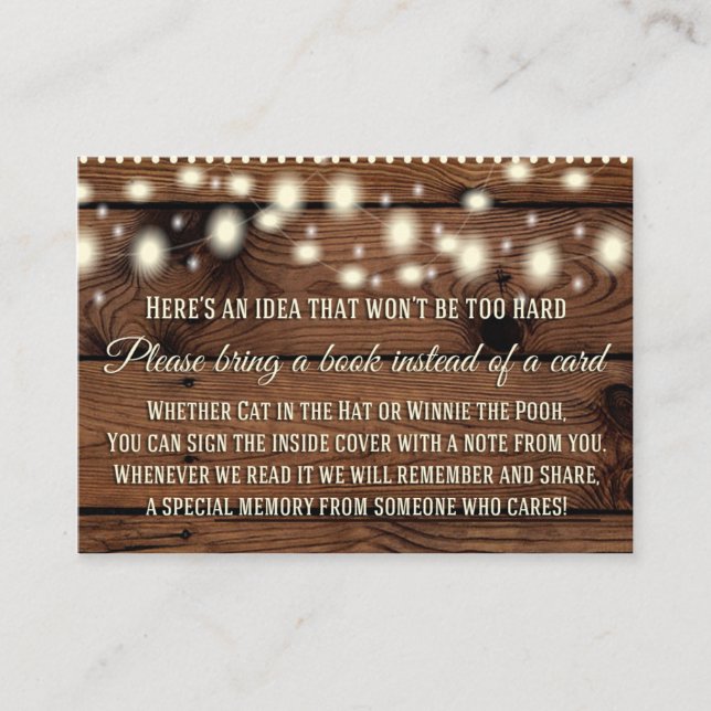 Rustic Bring a Book Card, Baby Shower Insert, Card (Front)