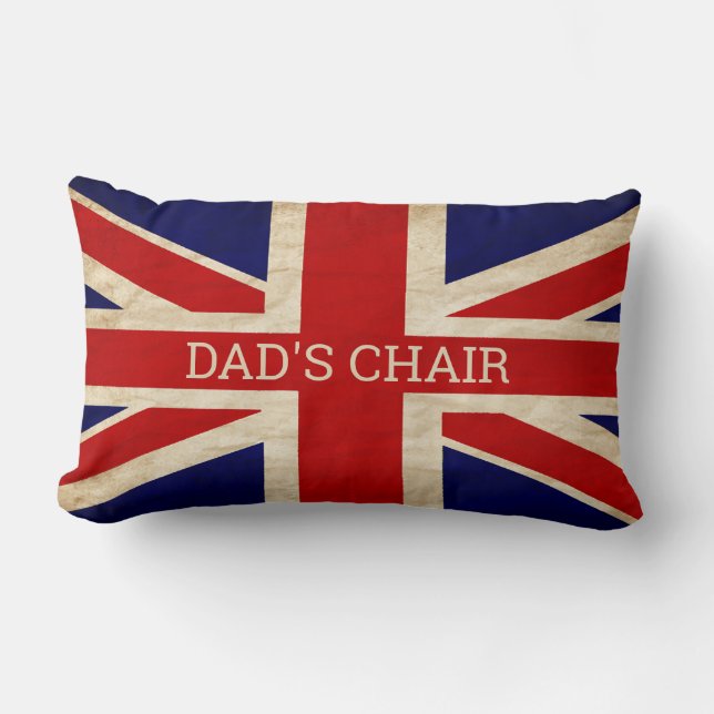 RUSTIC BRITISH Flag DAD'S CHAIR  Lumbar Pillow (Front)