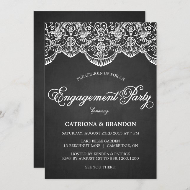Rustic Brocade Lace Engagement Party Invitation (Front/Back)