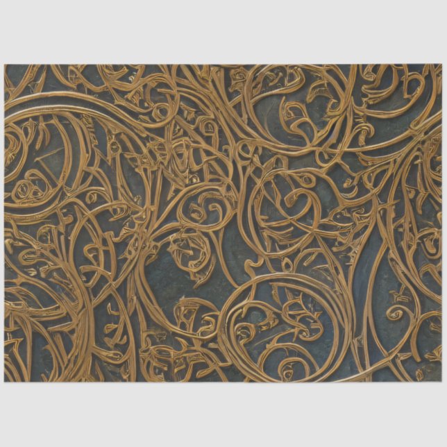 Rustic Bronze Floral Ornate Damask Tissue Paper (Front)