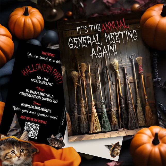 Rustic Broomsticks Witches Halloween Invitation Postcard (Creator Uploaded)