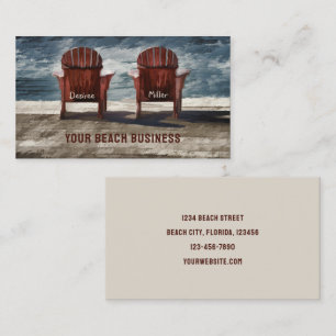 Rustic Brown Adirondack Beach Chairs Art Business Card