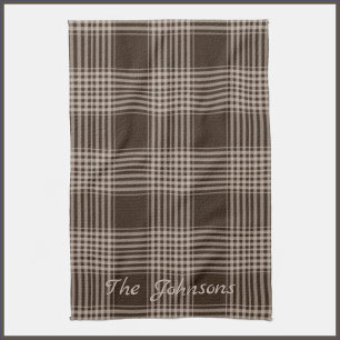 Rustic Brown and Beige Plaid  Tea Towel