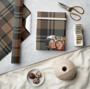 Rustic Brown and Black Tartan Christmas Photo Wrapping Paper