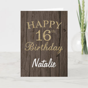 Rustic Brown and Gold Glitter 16th Birthday Card