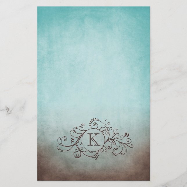 Rustic Brown and Teal Bohemian  Flourish Stationery (Front)