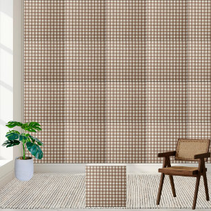 Rustic Brown and White Checkered Gingham Pattern Ceramic Tile