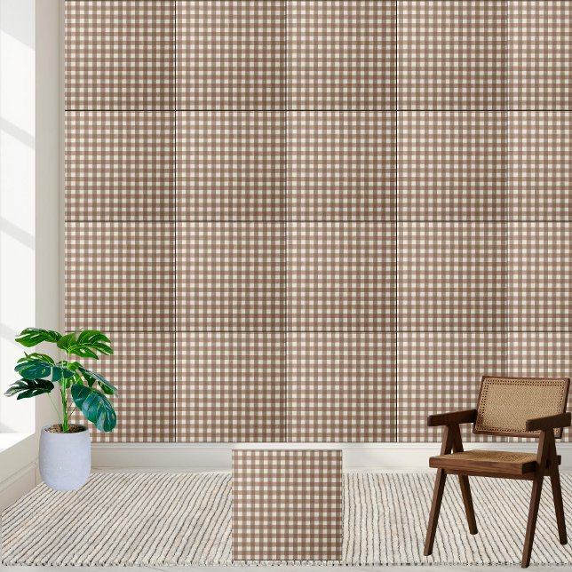 Rustic Brown and White Chequered Gingham Pattern Ceramic Tile (Rustic Brown and White Checkered Gingham Pattern Ceramic Tile)