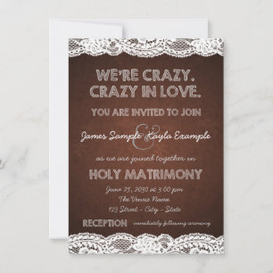 Rustic Brown and White Lace Wedding Invitation